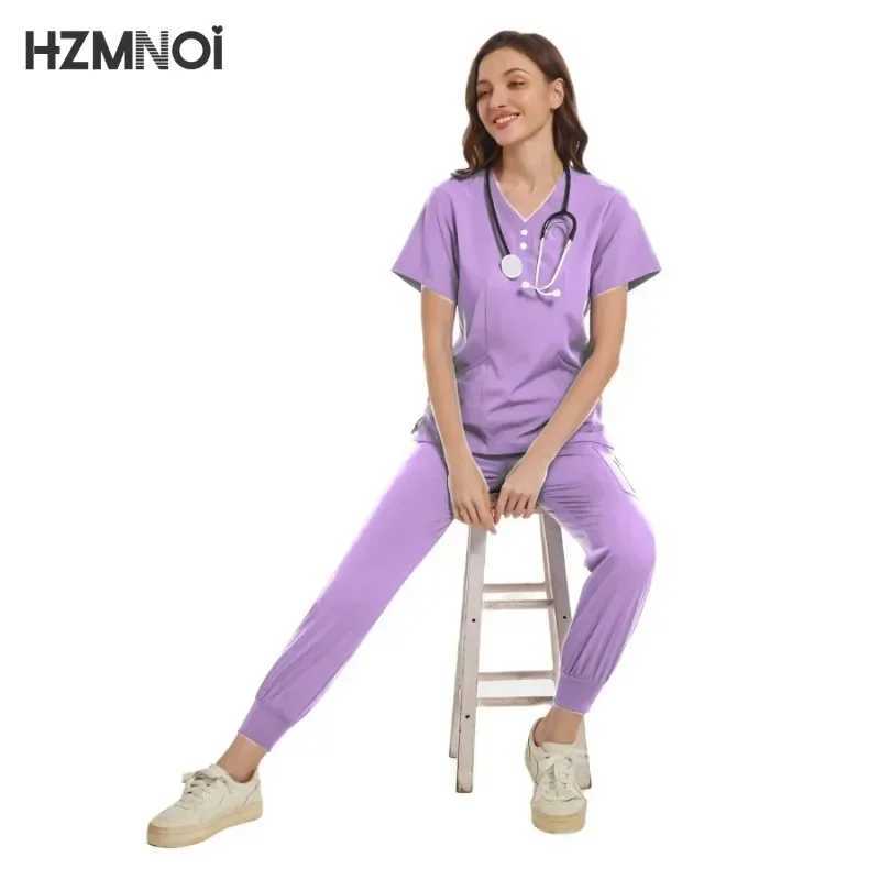 Multicolor Surgery Workwear Scrub Set Clinical Nurse Uniforms Short Slve Top+Pants Nursing Uniform Pet Shop Lab Doctor Clothes X250410