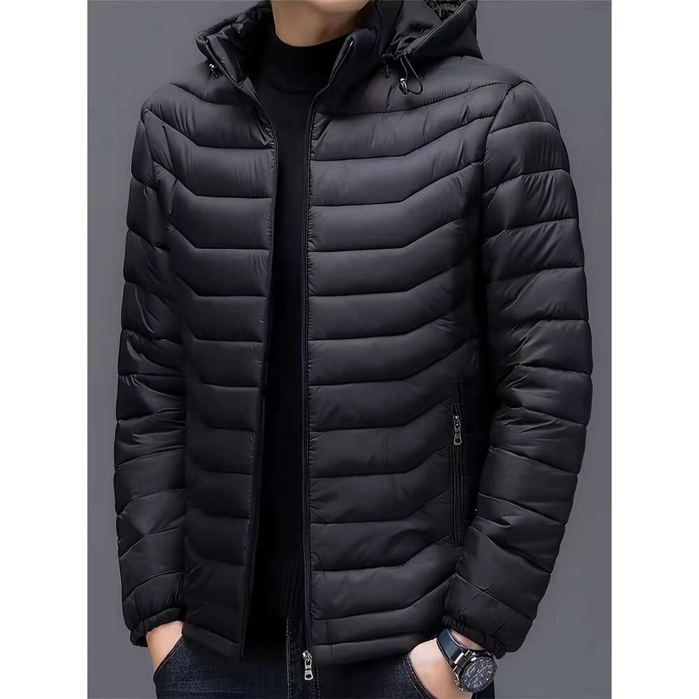 Men's Fashionable Quilted Puffer Hooded Jacket Ultra-Lightweight, Coat With Multiple Pockets, Cold Weather - Perfect For Outdoor Activities And D