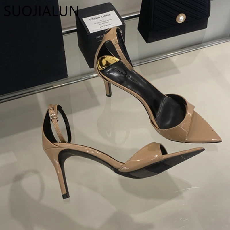 SUOJIALUN Summer Women Sandal Shoes Fashion Pointed Toe Ankle Strap Ladies Elegant Gladiator Shoes Thin High Heel Pumps 251107