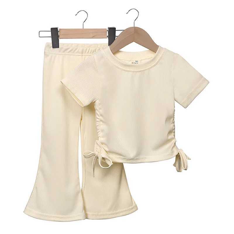 Baby girl summer family clothing short sleeved set childrens fashion thin solid color T-shirt+flash pants 2 pieces 2-6Y trendXJ250410