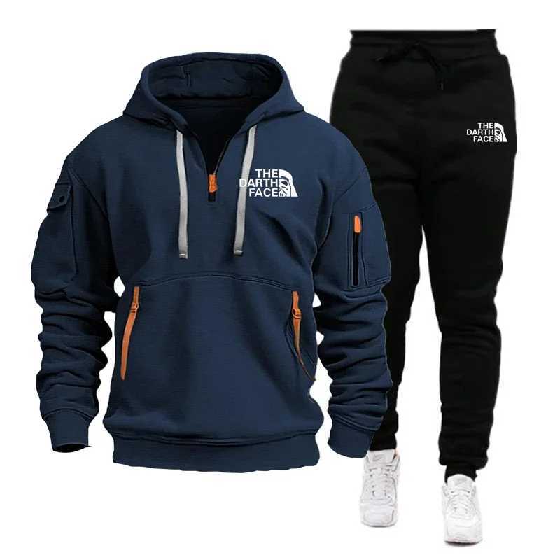 Mens Fashion and Casual Semi-zipper Pocket Sportswear Set Two Sportswear Pieces Jogging Pants Mens Sportswear SetT251111