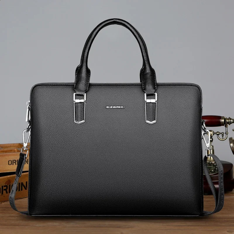 cowhide leather business mens briefcase highcapacity shoulder bag messenger handbag 250409