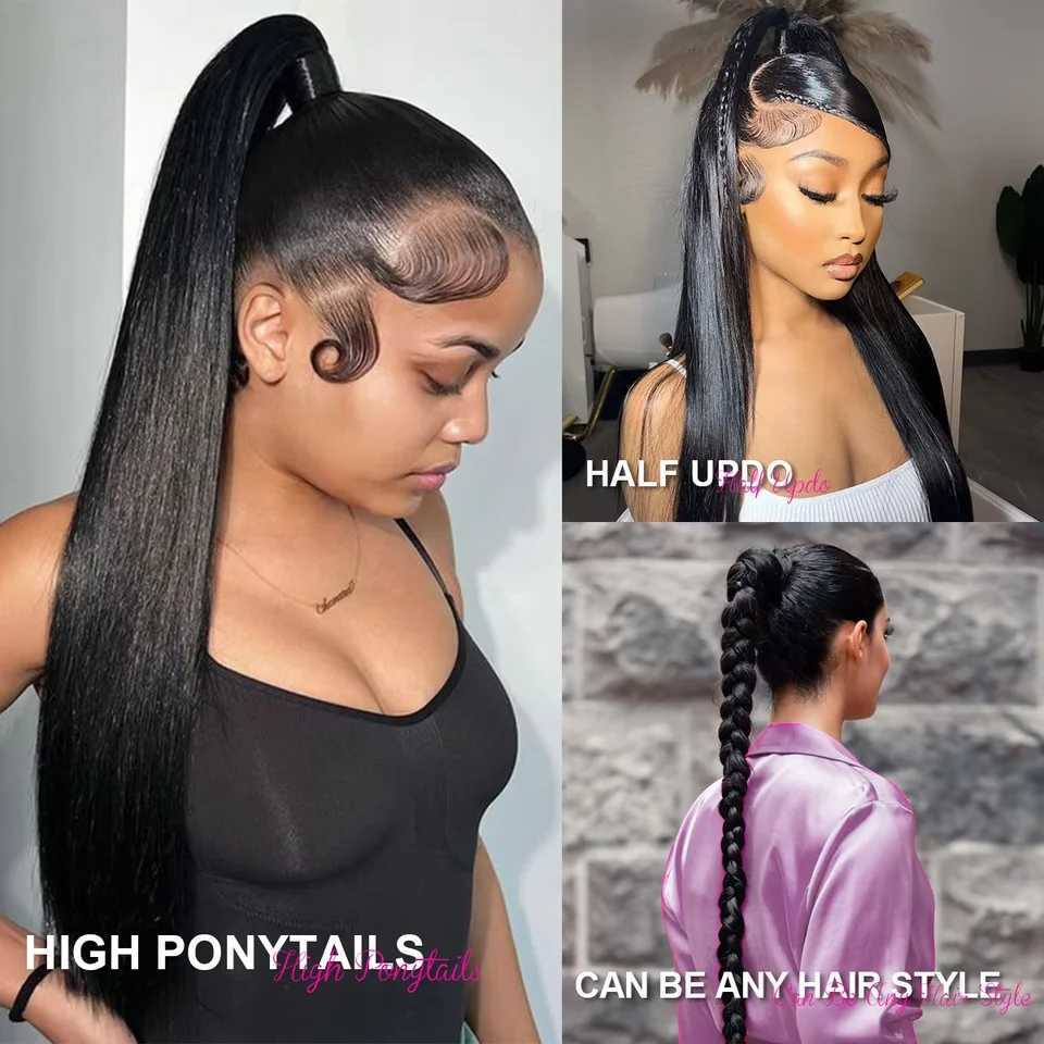 30 40Inch Straight 360 Full Lace Wig Human Hair 200 Density Natural Black Preplucked Brazilian 13x6 Hd Lace Front Human Hair WigT251111