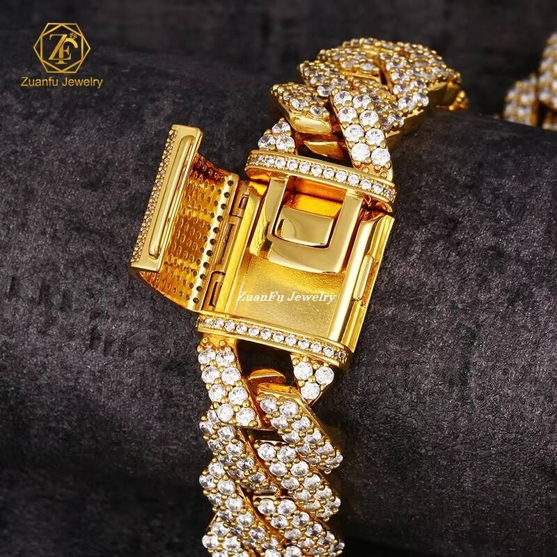 10MM Moissanite Cuban Chain Fast Shipping Round Brilliant Cut Silver Plated 10k 14k Solid Gold Cuban Link Chain for Men Women