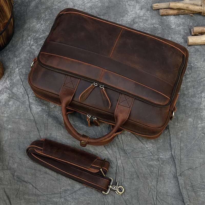 Retro Laptop Briefcase Genuine Leather Handbags Casual 15.6" Business Bag Daily Working Tote Bags Men Male Bag For Documents