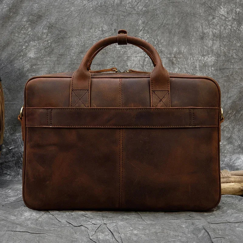Vintage laptop briefcase genuine leather handbag casual 156inch business bag daily work mens 250409