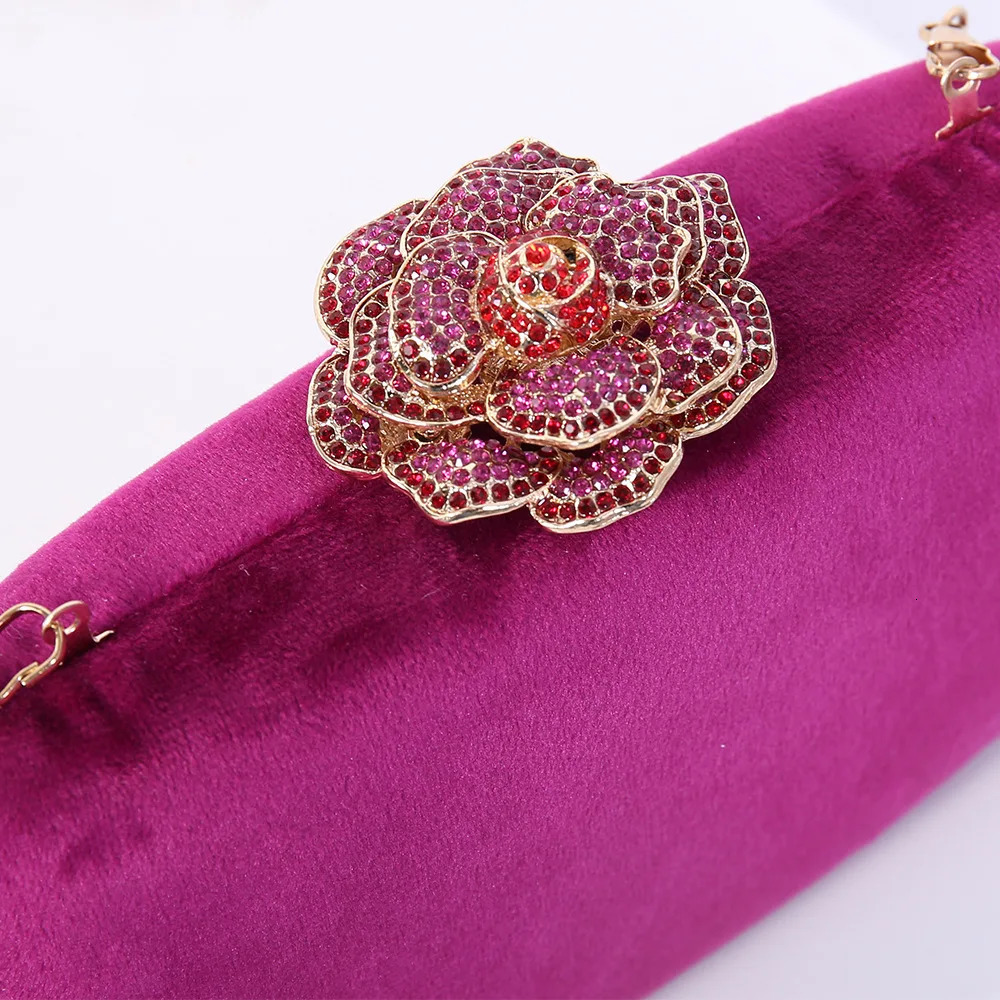 Diamonds Flower Velvet Evening Bag Women Elegant Chain Banquet Dress Clutch Bag Ladies Wedding Dinner Party Box Small Purses 251106