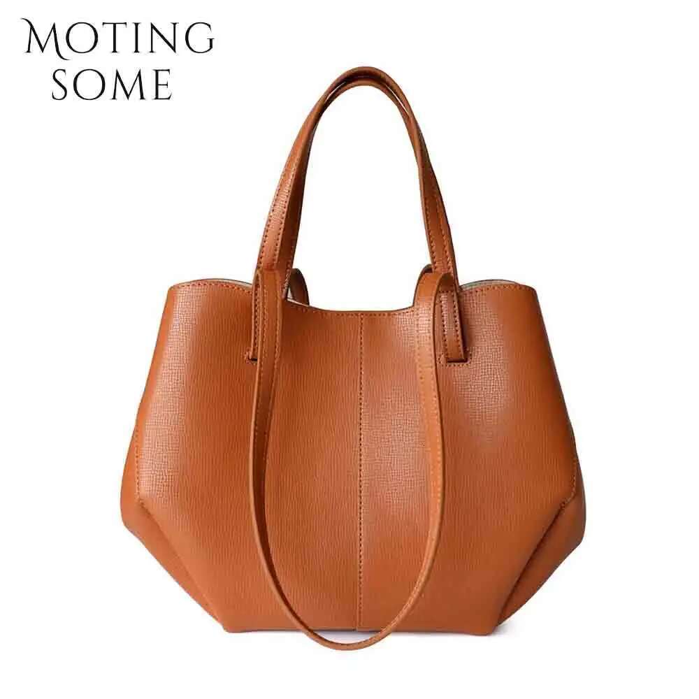 Motingsome Chic French Style Woman Cow Leather Handbag And Purses Oversize Fold Designer Casual Tote 2024 New
