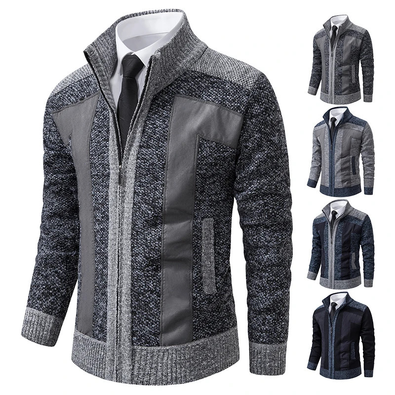 Winter Cashmere Sweater Mens Korean Jumper Coat Knit Cardigan Stand Collar Loose Warm Fleece Casual Patchworked Jackets 251030