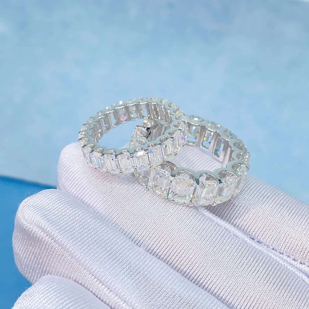 Emerald Cut Moissanite Diamond Eternity Ring Women Men Hiphop D Color VVS1 Moissanite Wedding Ring 925 Sterling Silver Pass Test
