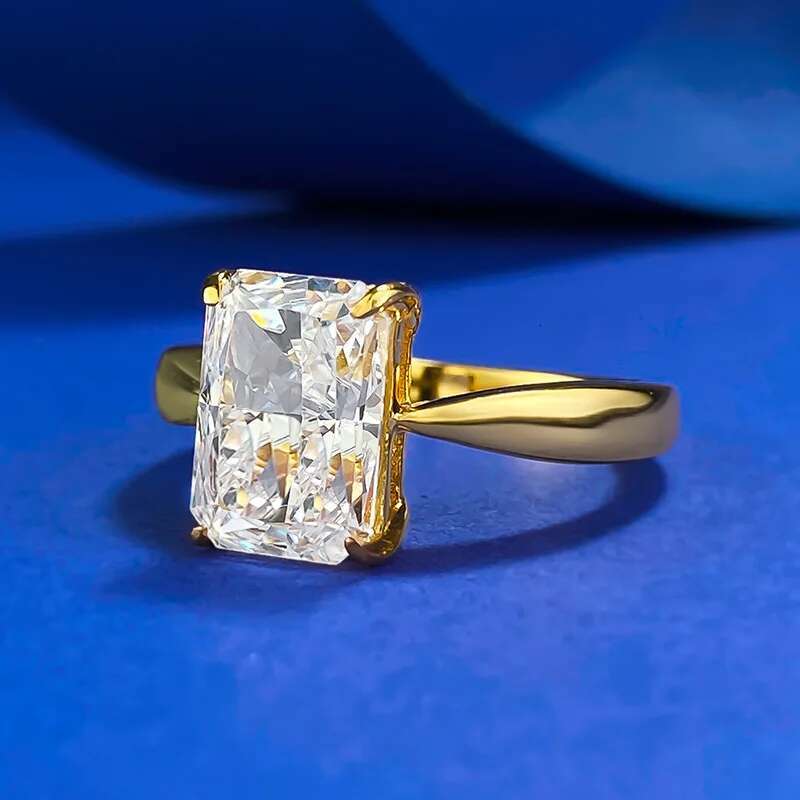 Sparkling Ins Top Sell Luxury Jewelry Elegant Genuine 100% 925 Sterling Silver 18K Gold Radaint Shape Moissanite Wedding Ring