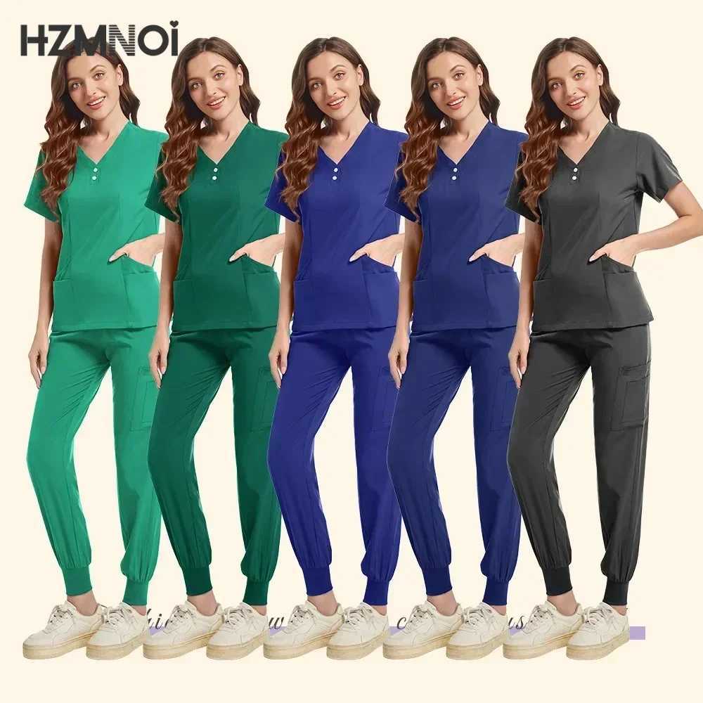 Women Medical Uniforms Elastic Scrubs Sets Hospital Surgical Workwear Short Slve Top Pants Nursing Accessories Doctors Clothes X250410