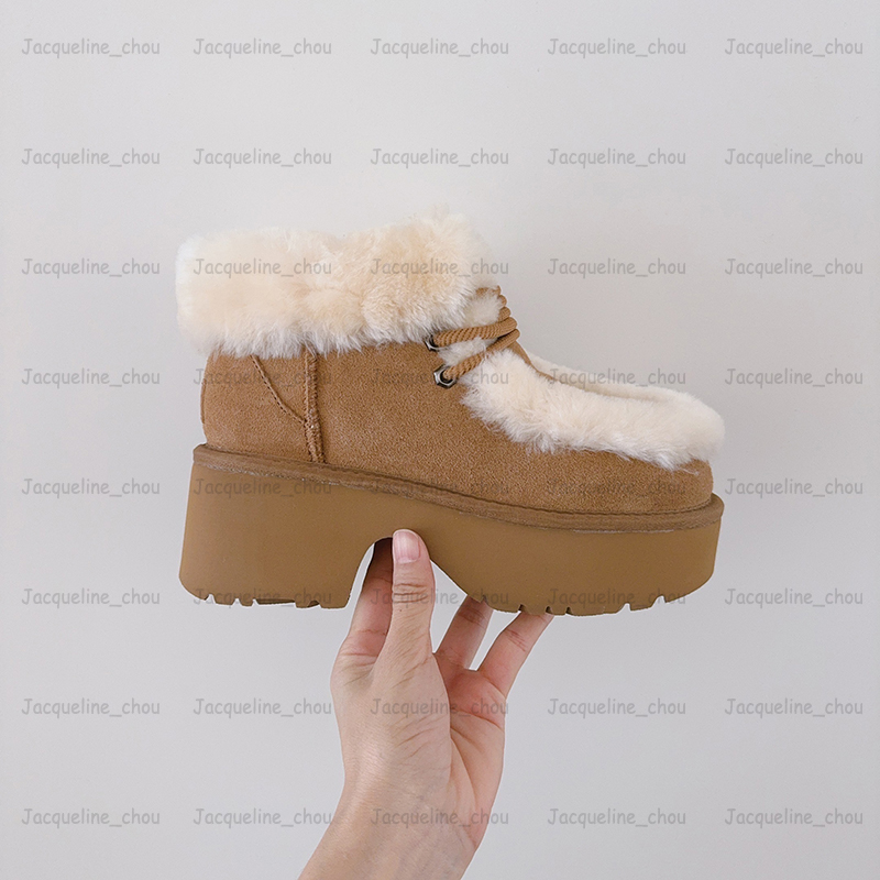 Designer Esmee Lace Up Boots Womens Ultra Mini Platform Snow Boot Suede Leather Ankle Fur Booties Warm Tazz Tasman Shoes Chestnut Black EU42