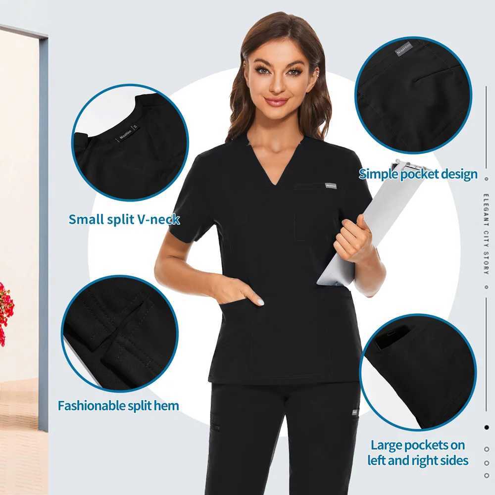 Nurse medical uniform unisex solid color frosted top womens uniform casual nurse uniform clinical V-neck shirt doctors work uniform X250410