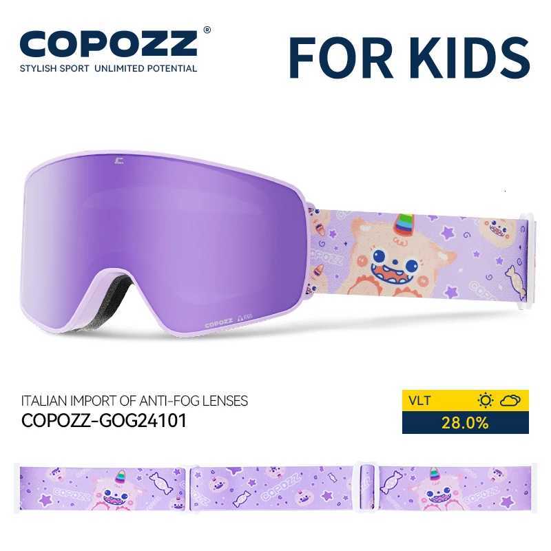 COPOZZ Children Magnetic Ski Goggles Cartoon Winter Anti-Fog Outdoor Windproof Professional UV400 Double Layers Kids Ski Eyewear K251110