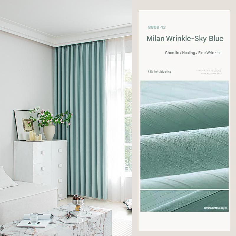 T0022 New Chenille Curtain Fabric Wholesale Cream Modern Simple Living Room Bedroom Blackout Curtain Finished Product