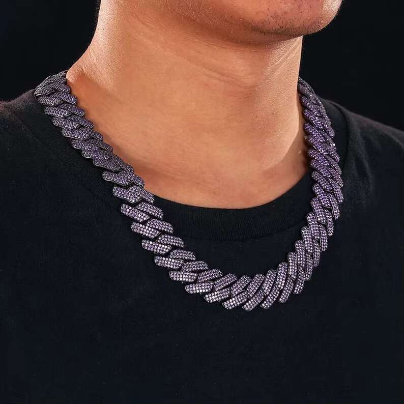 18mm Hiphop Cuban Link Chain Gold Plated 925 Silver Custom Color Iced Out Purple Moissanite Cuban Chain