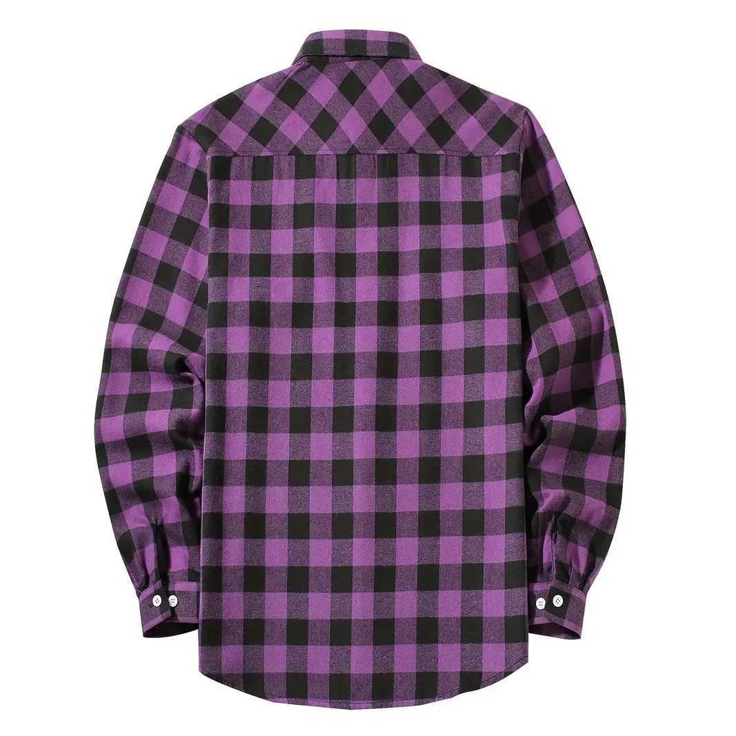 2024 Autumn Men Jacket Tops Single Breasted Casual Plaid Shirt Long Sleeve Chest Double Pocket Hip Hop Design Stitching ShirtS K251110