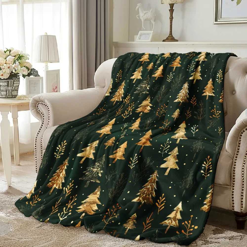 Christmas Elements 1pc Vintage golden texture cedar snowflakes Christmas tree Christmas print blanket soft and warm blanket C251111
