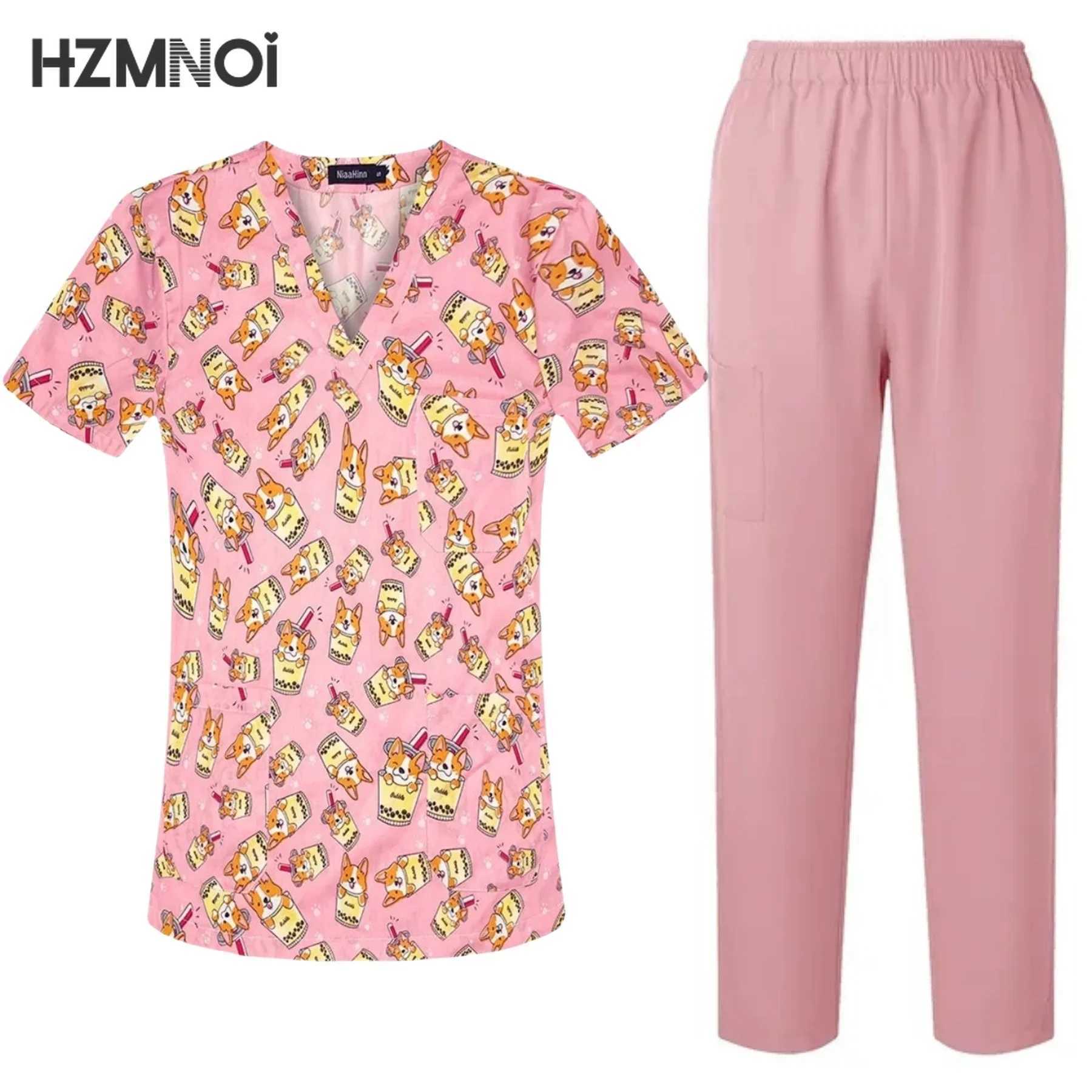 Surgical Uniform Womens Printed Shirt Pocket Pants Medical Matte Set Beauty Sn Work Clothes Clinical Matte Top+Pants Spa Set X2504101