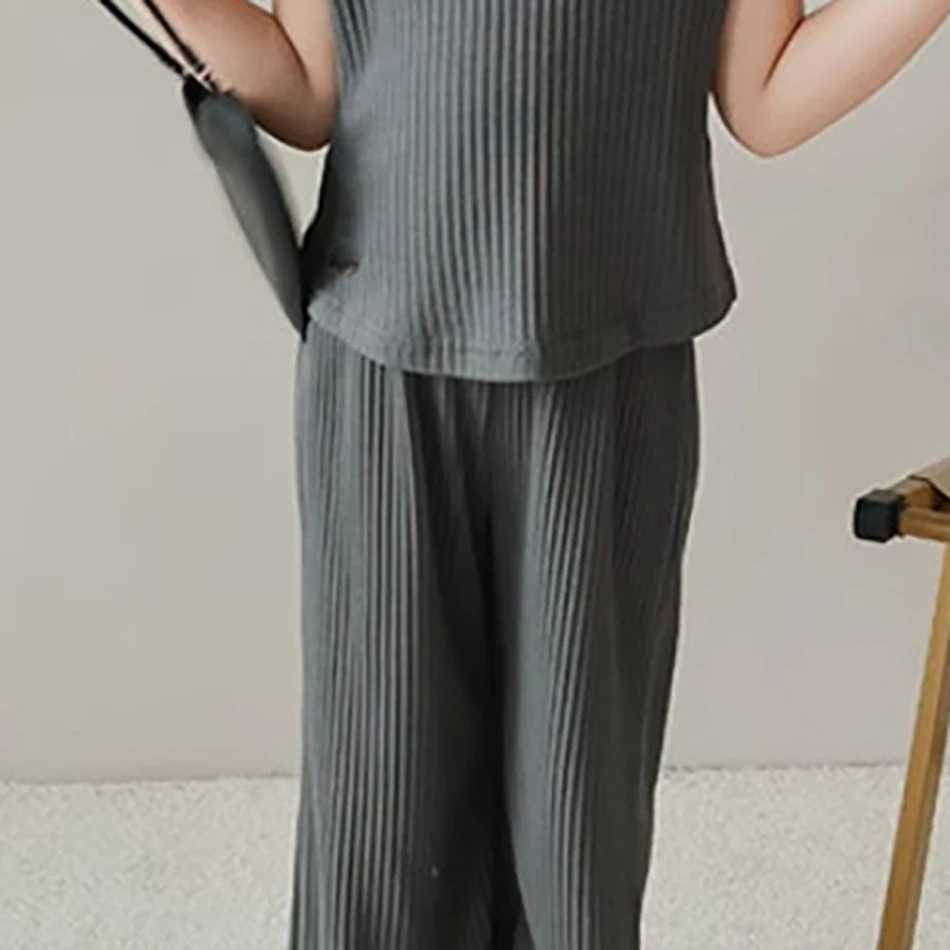 Childrens clothing summer new girl ice silk set girl summer loose set sleeveless vest top pants two-piece set childrens setXJ250410