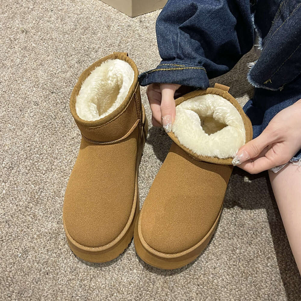 Free Shipping Women's Platform Anti-Slip Snow Fall Winter New Design Fur-Lined Thick Warm Cotton Boots Brown Black Size 35-41