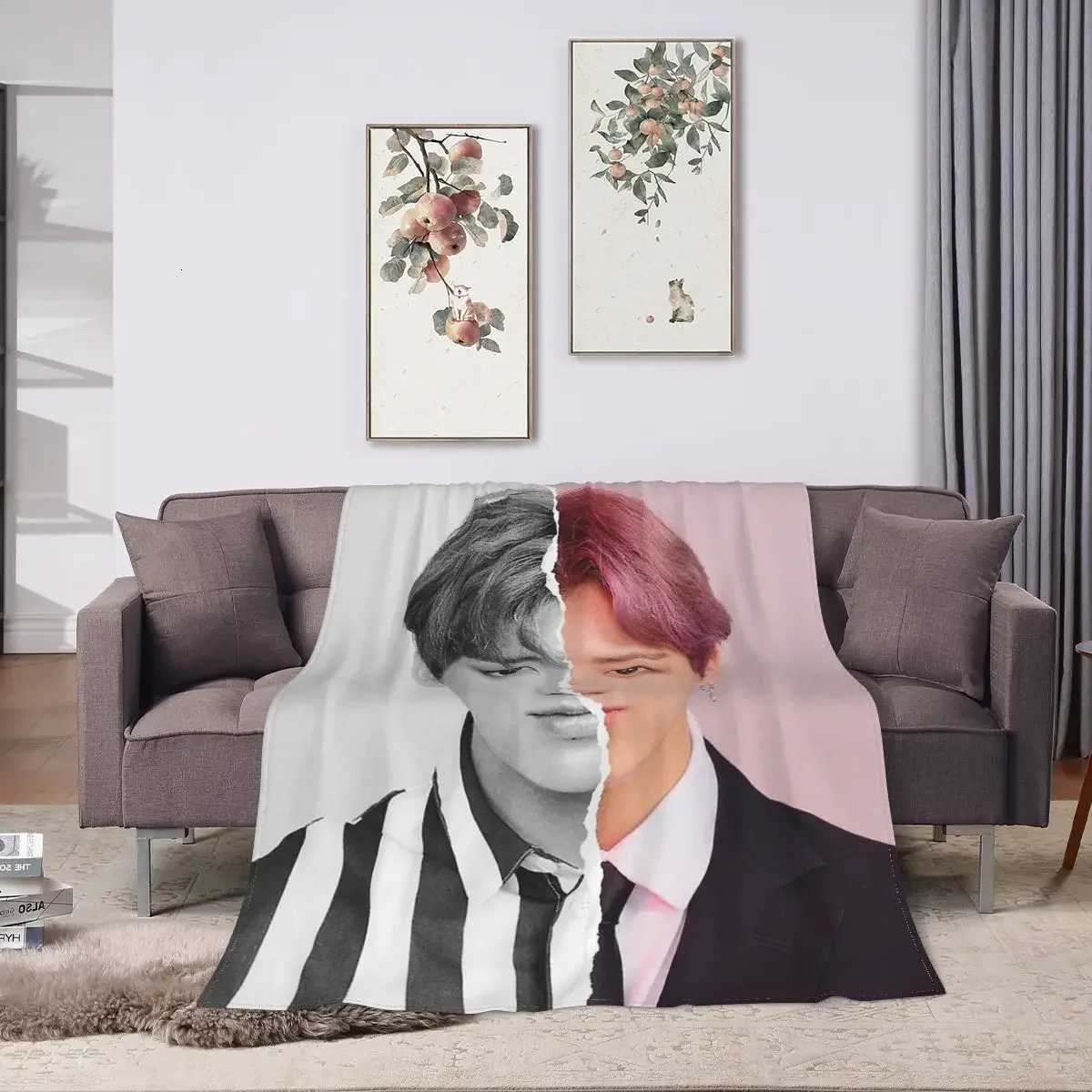 Jungkook Blankets Soft Warm Flannel Throw Blanket Plush for Bed Living room Picnic Travel Home Sofa C251111