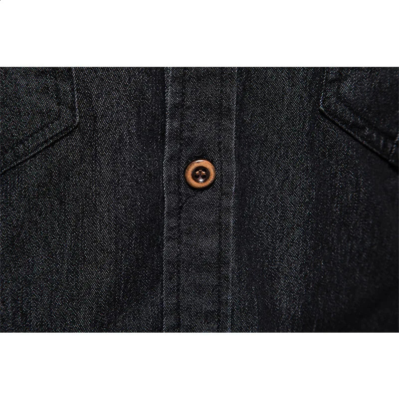 Mens highquality cotton denim shirt autumn mens solid color button casual slim fit jeans clothing 250411e