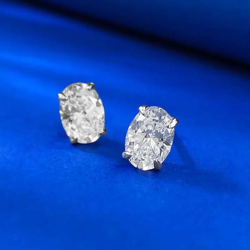2025 Ins Top Sell Elegant Simple Fine Jewelry Real 100% 925 Sterling Silver Oval White Moissantite Diamond Women Stud Earring