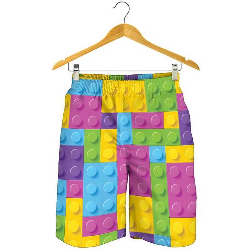 Creative building block 3D printing mens shorts fashionable summer beach shorts cool surfboard shorts swim trunksW250410