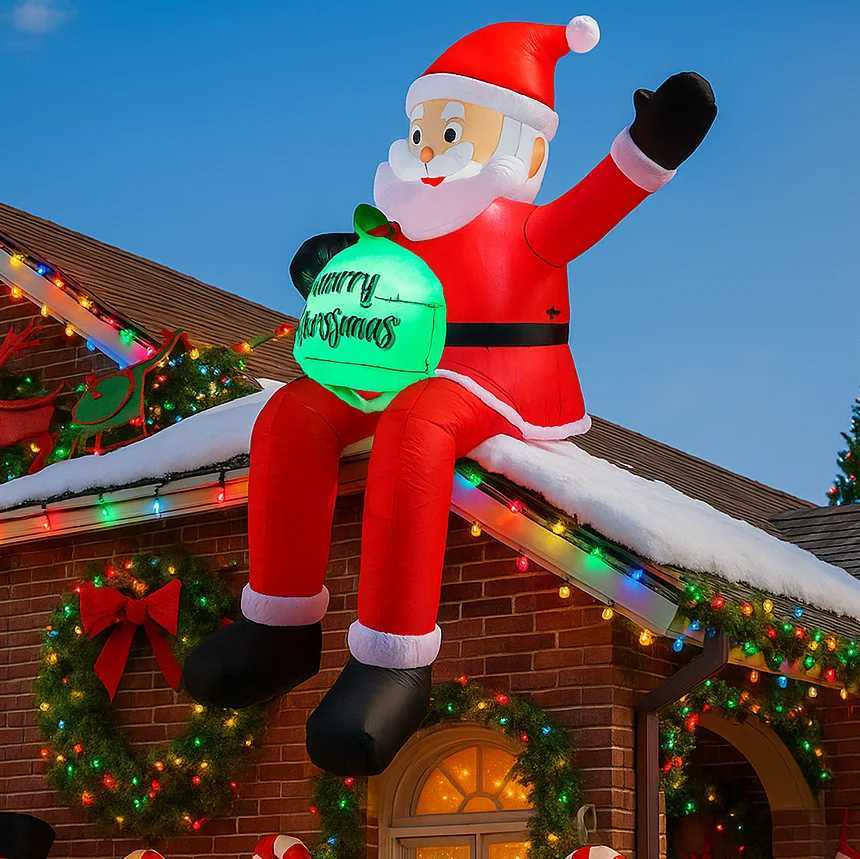 Christmas 6FT Christmas Decorations Inflatable Santa Claus Holding Gift Toys Home Yard Ornaments with LED Decor Christmas Party Toy Y251111