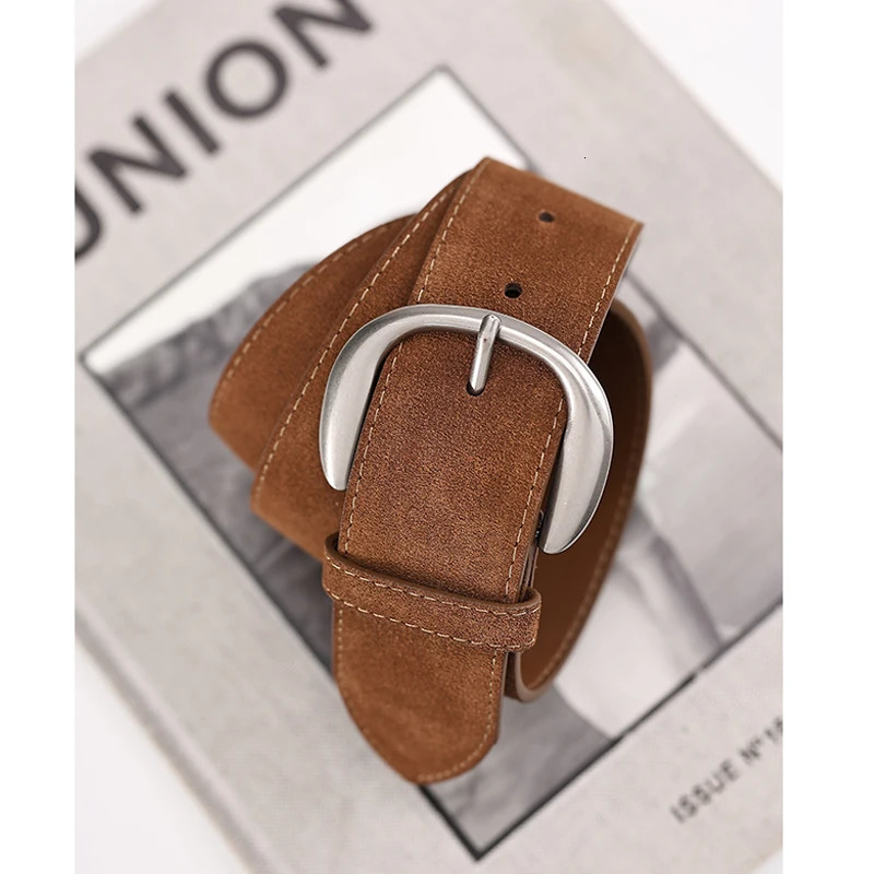 Elegant High Waist Suede Leather Belt for Women with Silver Buckle Fall/Winter Arrivals Womens Suede Belts for Jeans Dress 251110