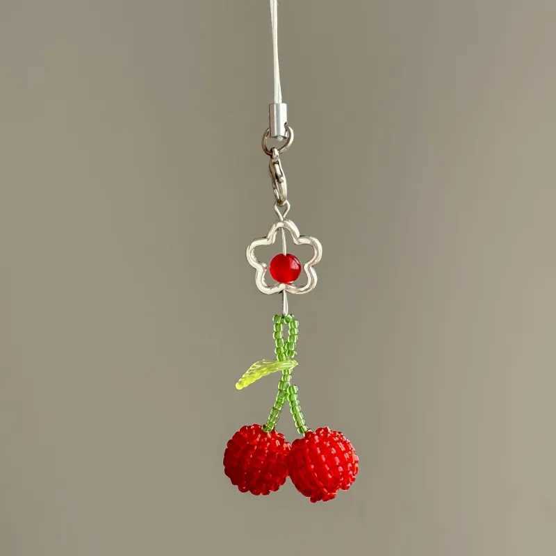 Simple and cute cherry phone pendant handmade bead decoration bag pendant keychain W250411