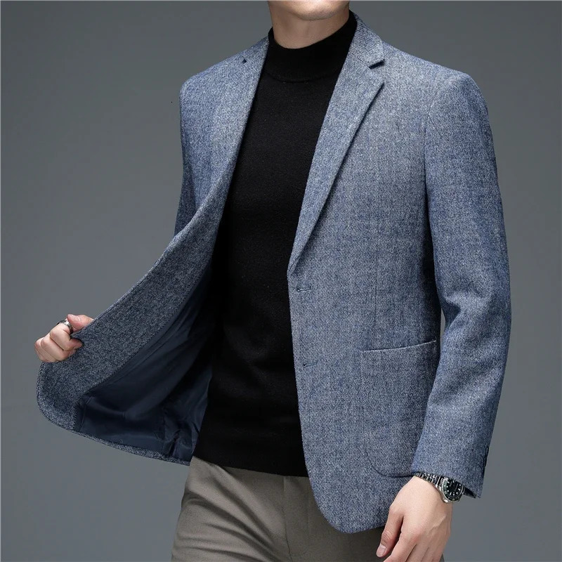 Autumn and Winter Top Quality Sheep Wool Fashion Business Blazers JacketsClassic Menswear Casual Gray Blue Blazer 251110