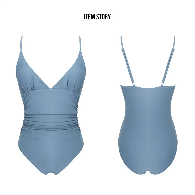 Cross-Border Bikini Sexy Deep VSolid Color One Piece Swimsuit Womens Sweet Solid Color One Piece Swimsuit 250410