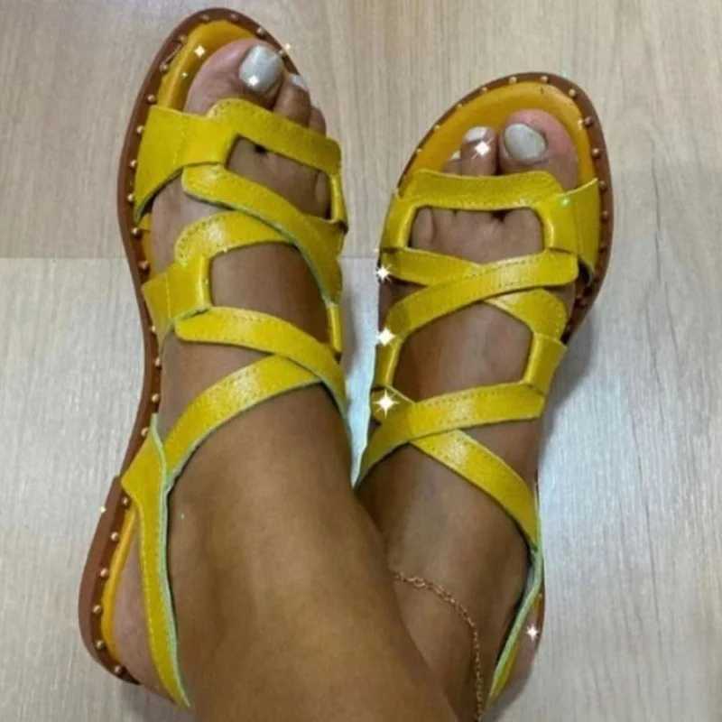 Womens Sandals 2022 New Gladiator Summer Sandals Flat Shoes Womens Roman Style Summer Chaussure Womens Flat ShoesXJ250410