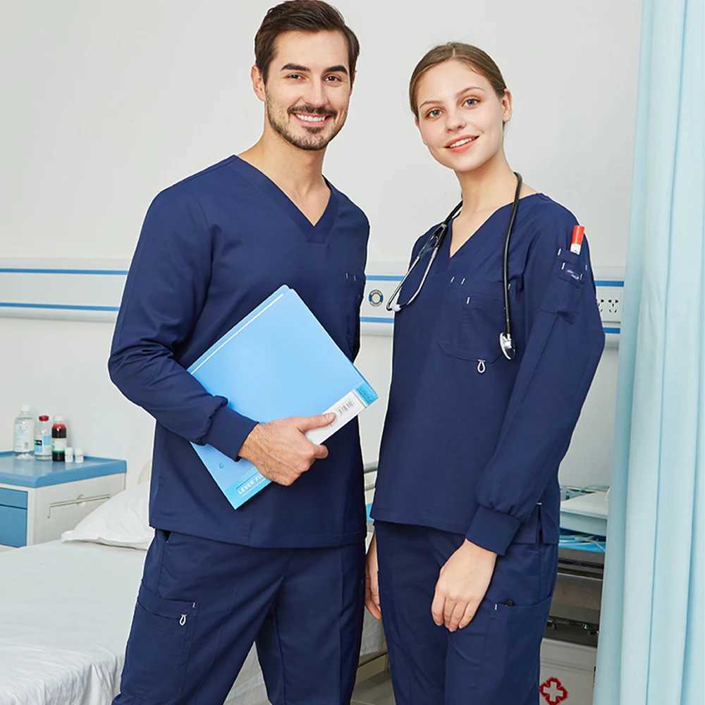 Scrub set medical uniform nurse work clothes suitable for womens nursing tops and pants chlorine bleach durable doctor set 9901 X250410