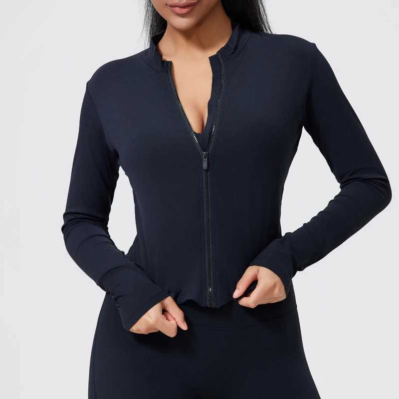 QINACTIVE womens fitness jacket quick drying tight zipper yoga top sports long skirt running yoga jacketW250411