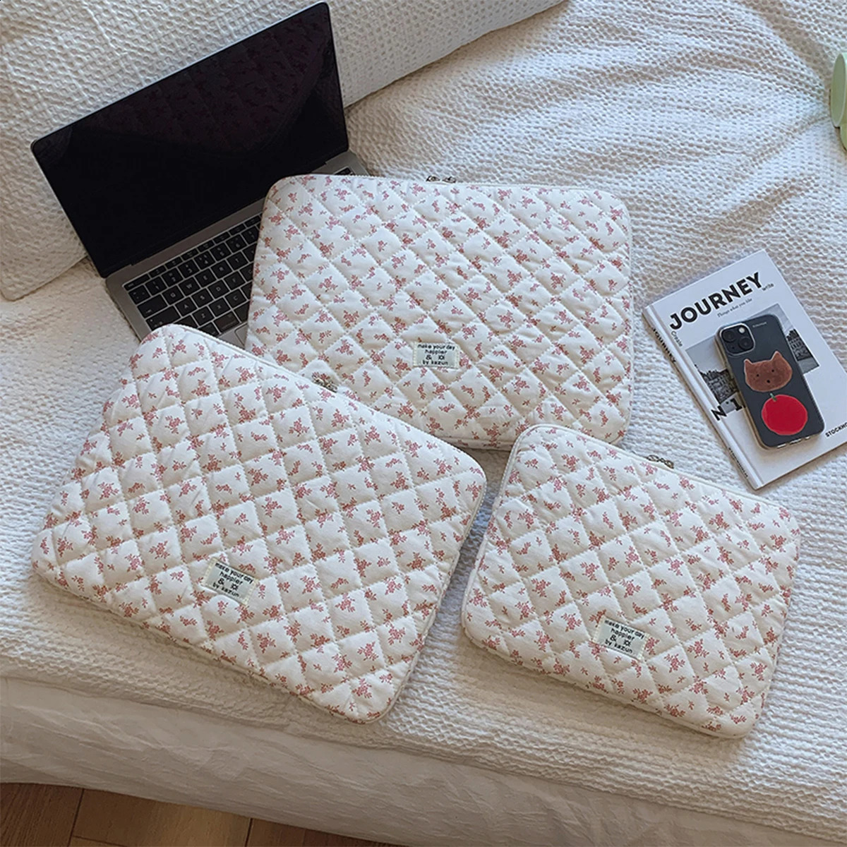 1 Pc Chic Flower Print Quilted Laptop Bag 11 Inch/14 Inch/15 Inch Computer Bag Protection Case Laptop Sleeve Computer Case Bag 250407