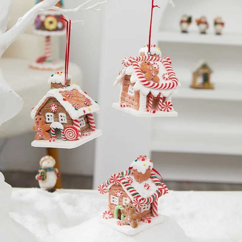 Gingerbread House Tree Topper Light Up Mini Gingerbread House Ornaments Soft Clay Fairy Tale Candy House For Christmas TreeM251111