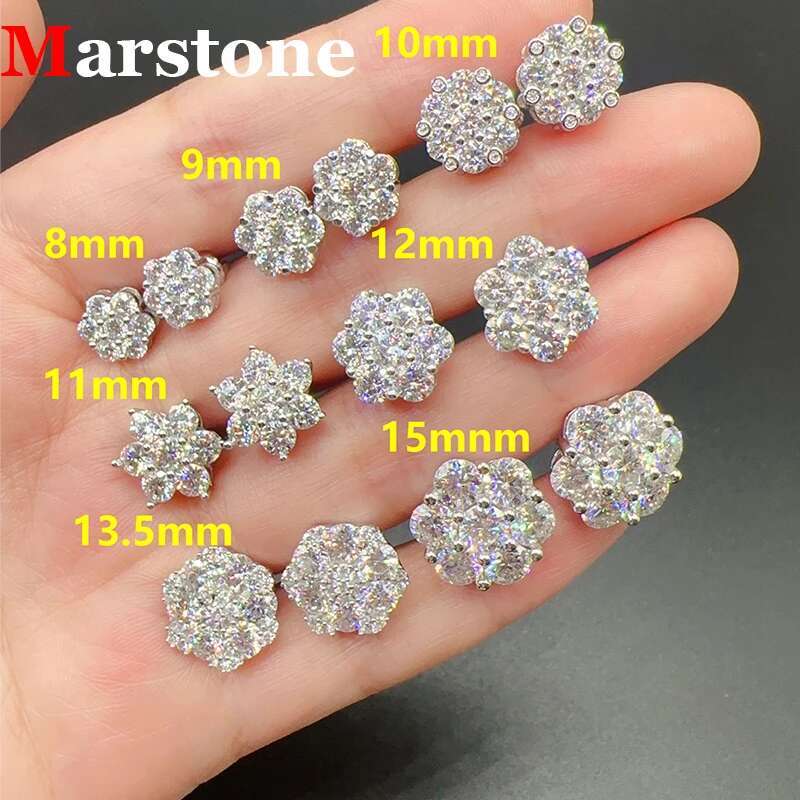 Full Moissanite Diamond Flower Screw Stud Earings D Color Womens Earrings 925 Silver Top Quality Hip-hop Earings for Women