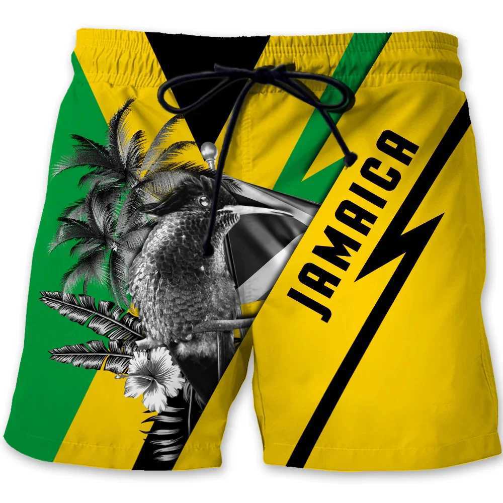 Jamaican Lion Badge Graphic Beach Shorts for Men 3D Printed Jamaican Flag Swimsuit Family Summer Hawaiian Swimsuit Cool Ice ShortsW250410