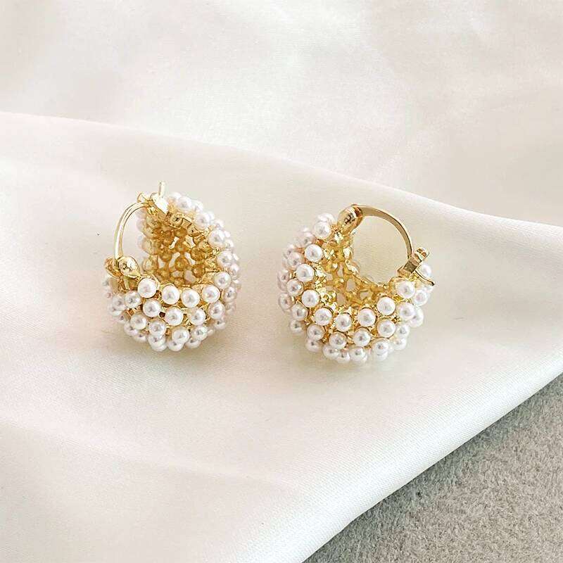 2025 New Design Rice Pearl Embellished Metal Flower Basket Earrings For Korean Women's Fashion Jewelry Ear Accessories