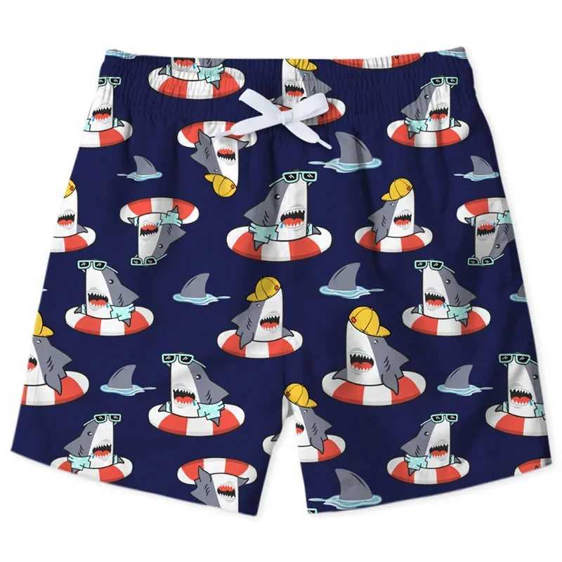 Cute Shark Dinosaur Beach Shorts Suitable for Men and Children Cartoon Animal 3D Printing Swimming Relay Surfboard Shorts Mens Street ShortsW250410