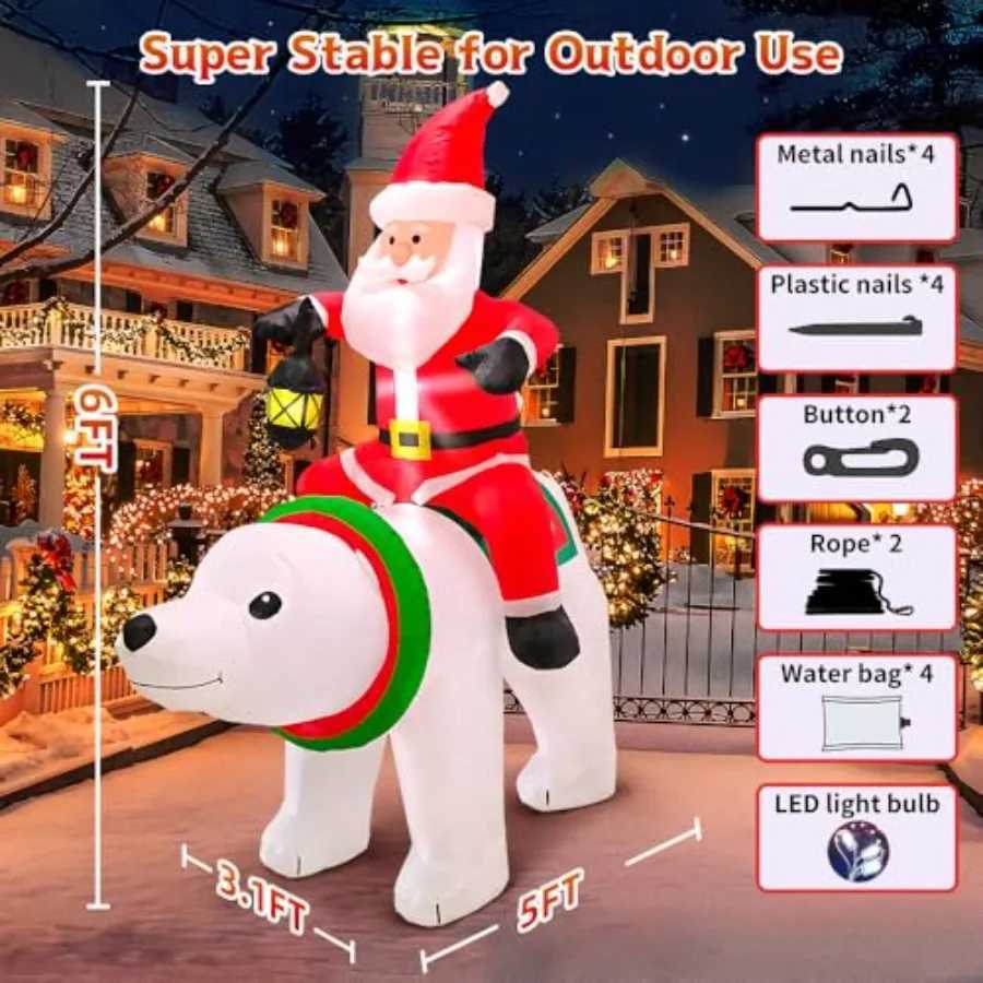 Christmas 6FT Christmas Inflatable Santa Claus with Polar Bear Buildin LED Lights Blow up Xmas Inflatables Decoration for Yard Garden Law Y251111