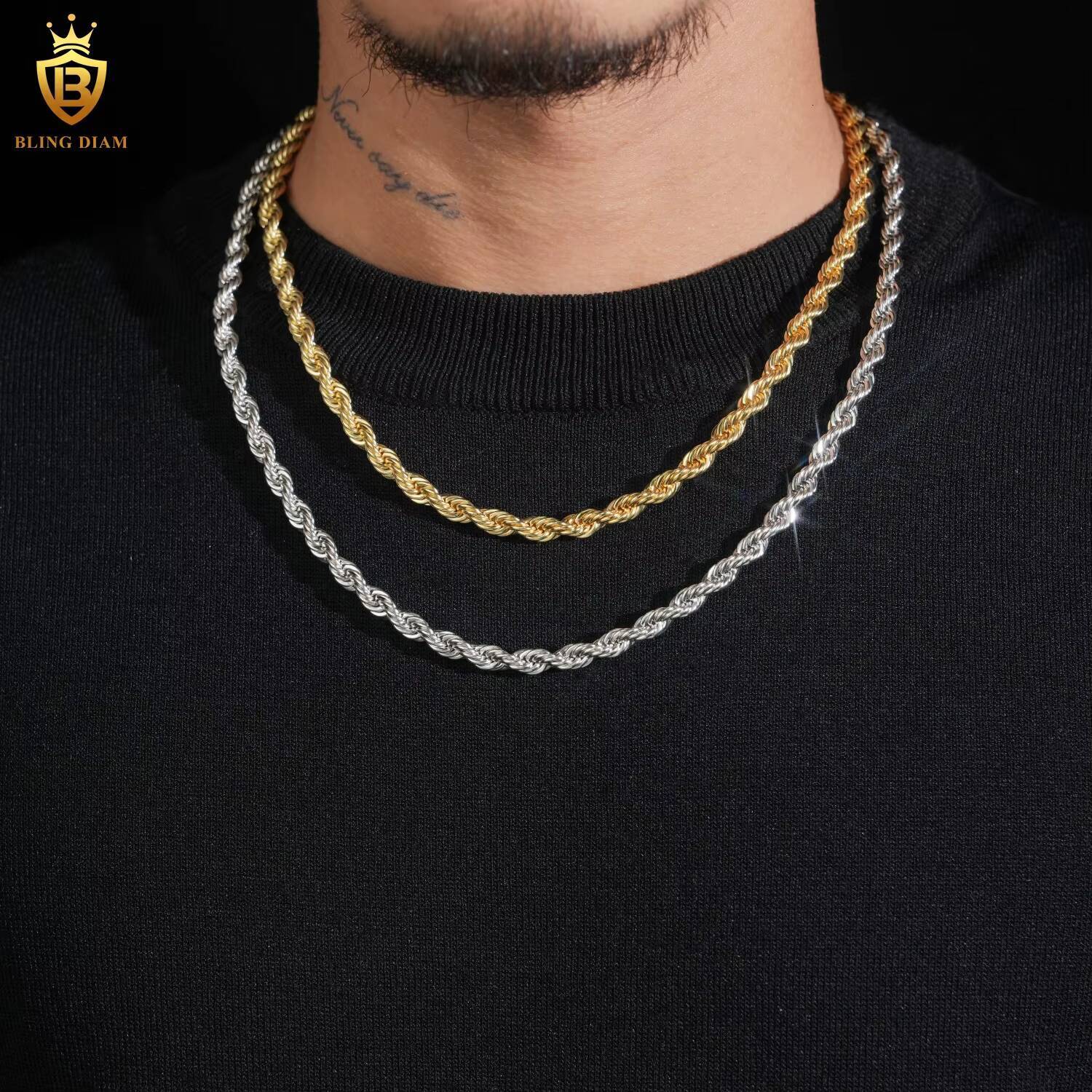 Hot Sale Moissanite Hip Hop Jewelry 6MM VVS Moissanite Rope Chain S925 Silver Stainless Steel Chain Men