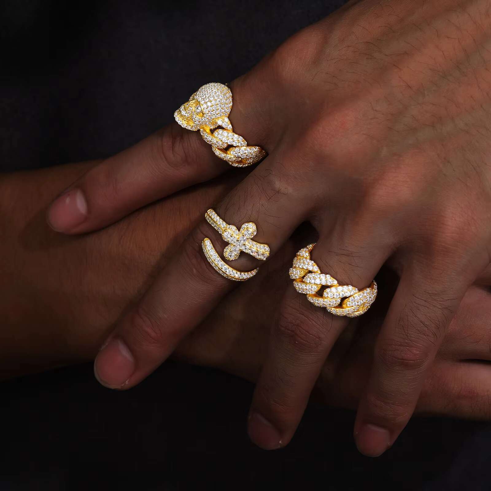 Wholesale Bling Hip Hop Jewelry 9mm Gold Plated 925 Sterling Silver VVS Moissanite Diamond Iced Out Cuban Band Ring for Men