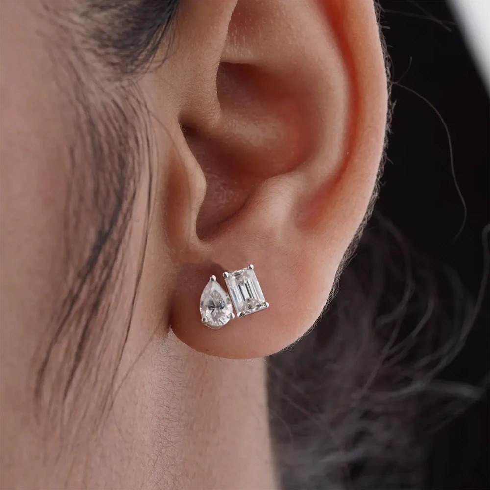 4cttw Emerald Pear Cut Diamond Earrings for Women GRA Certified S925 Sterling Silver Two Stone Stud Earring Jewelry 251031