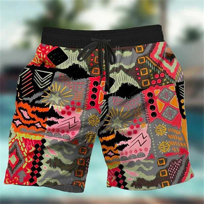 Mens shorts 3D printed graffiti art pattern beach shorts waist fashionable mens shorts Harajuku Y2k swimming board luggageW250410