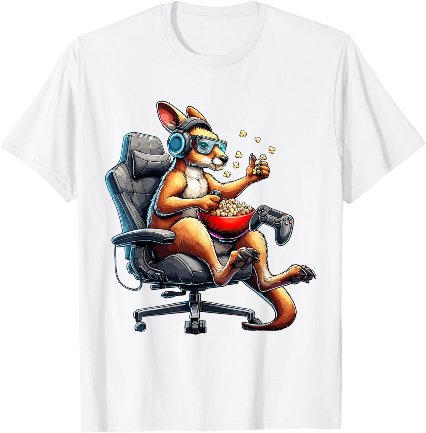 T shirt for Mens Kangaroo Popcorn Animal Gaming Controller Headset Gamer Graphic Tee Casual Tops Clothes Short sleeve cool